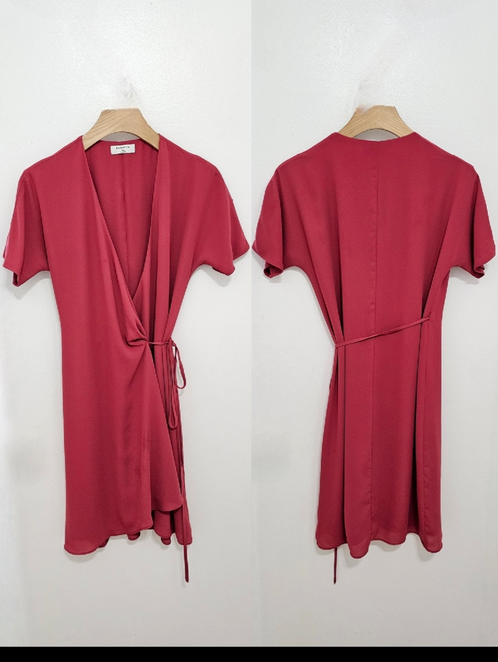 Aritzia Babaton Wallace Short Sleeve Chiffon Wrap Dress - Dusty Rose - Picture 9 of 16